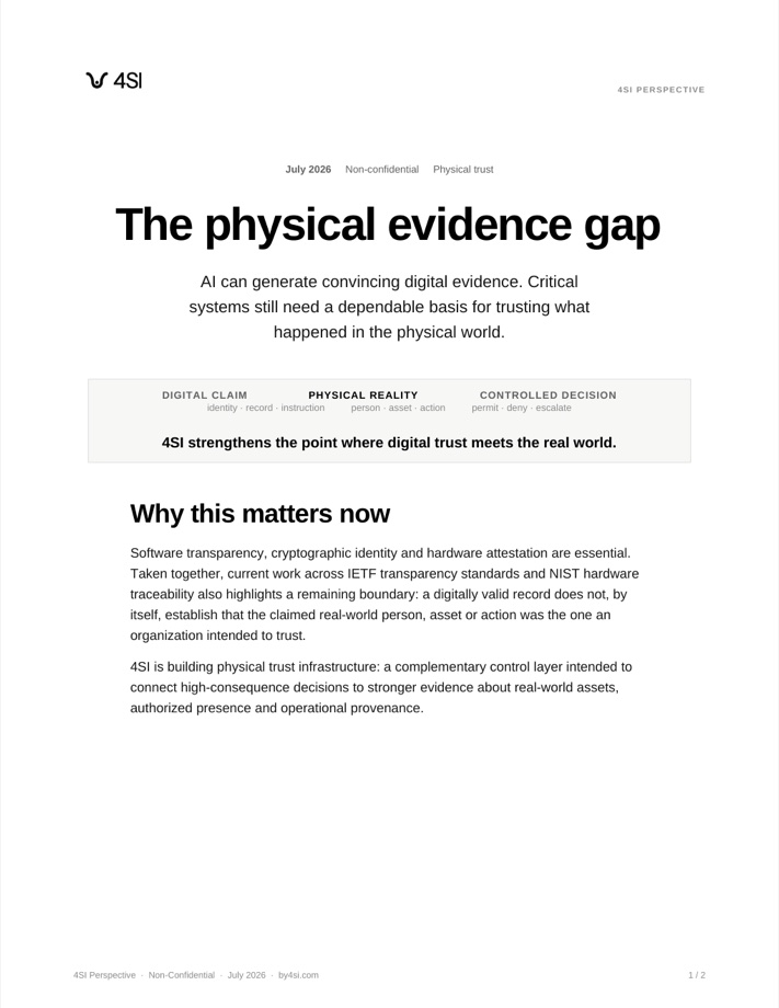 Cover of The Physical Evidence Gap, a 4SI Perspective